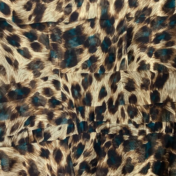 New Kay Unger Tiered Ruffle Mesh Leopard Pattern Sleeveless Dress Large - Picture 10 of 16